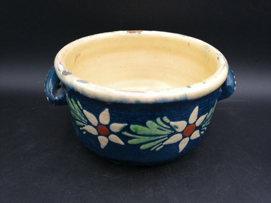 Cermanic Hand Painted Pot Bowl with Handles Vintage Floral Design