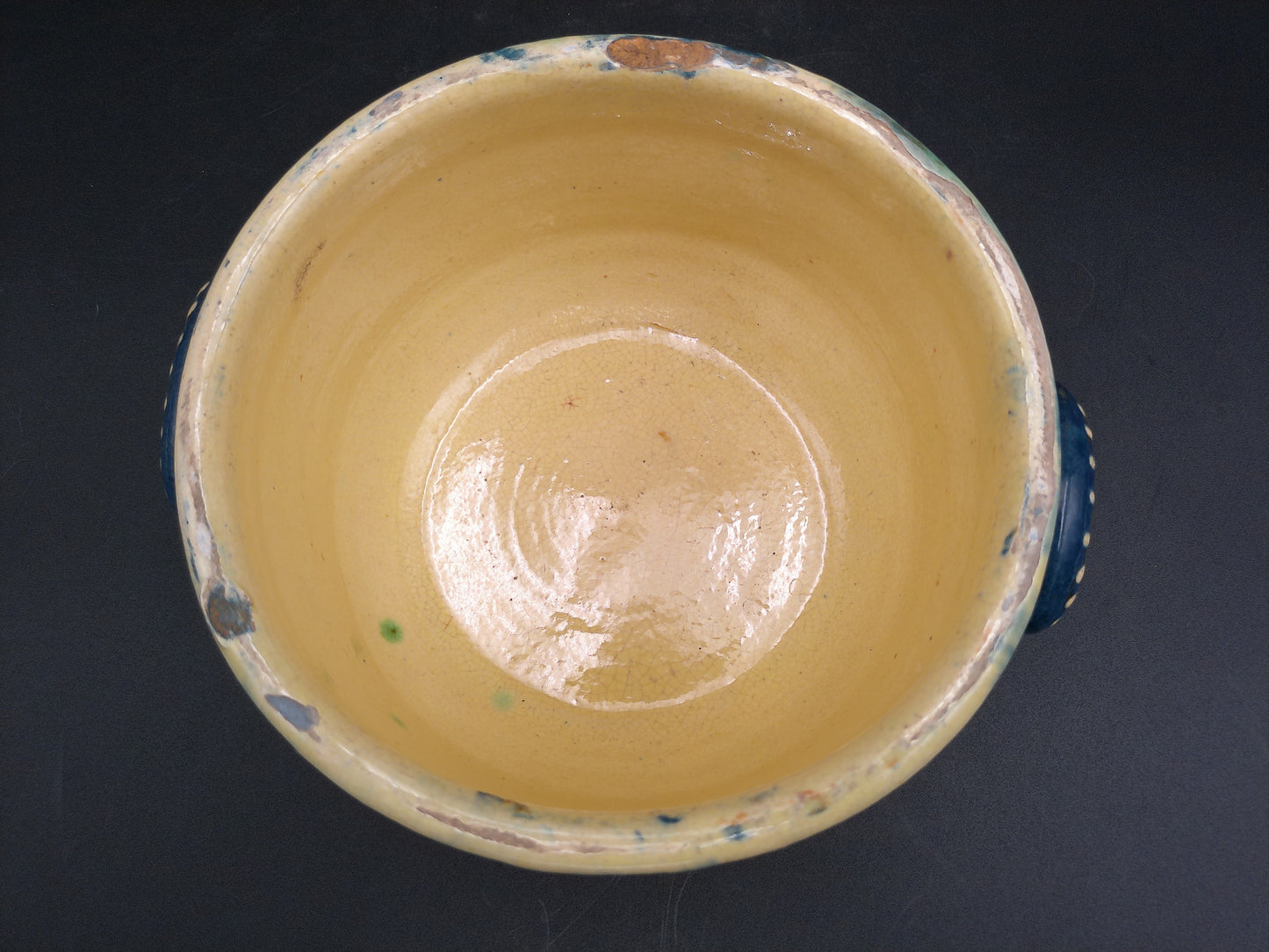 Cermanic Hand Painted Pot Bowl with Handles Vintage Floral Design