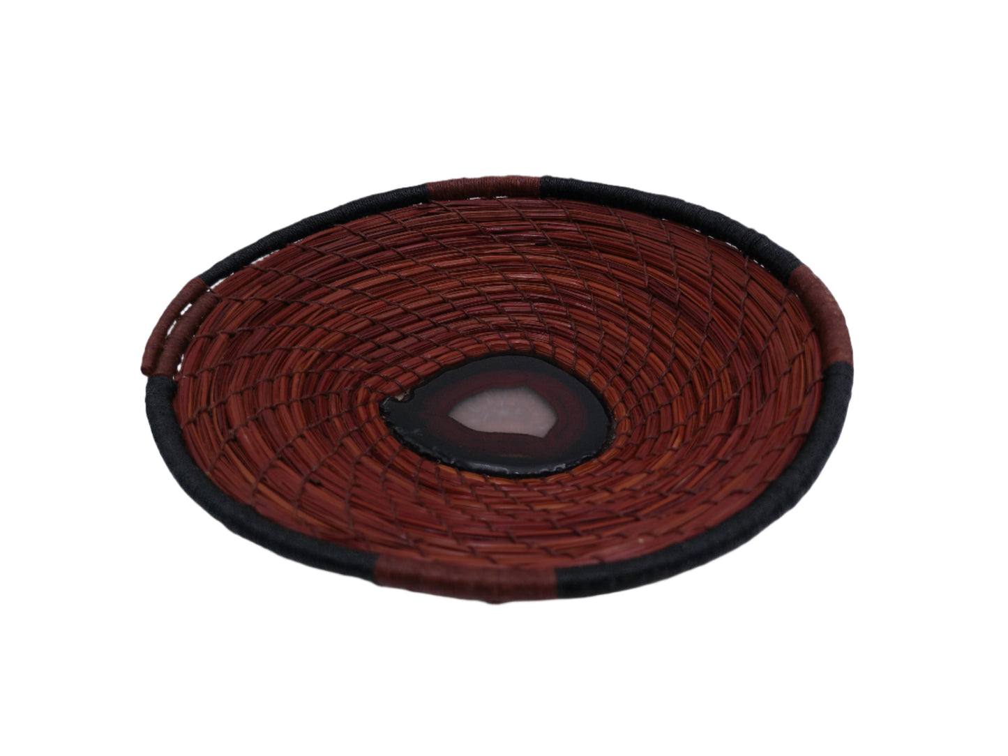 Unique African Pine needle Basket with stone rock in center