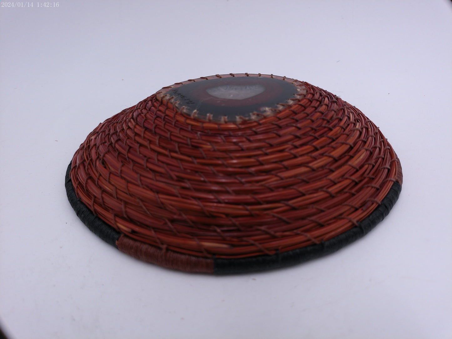 Unique African Pine needle Basket with stone rock in center