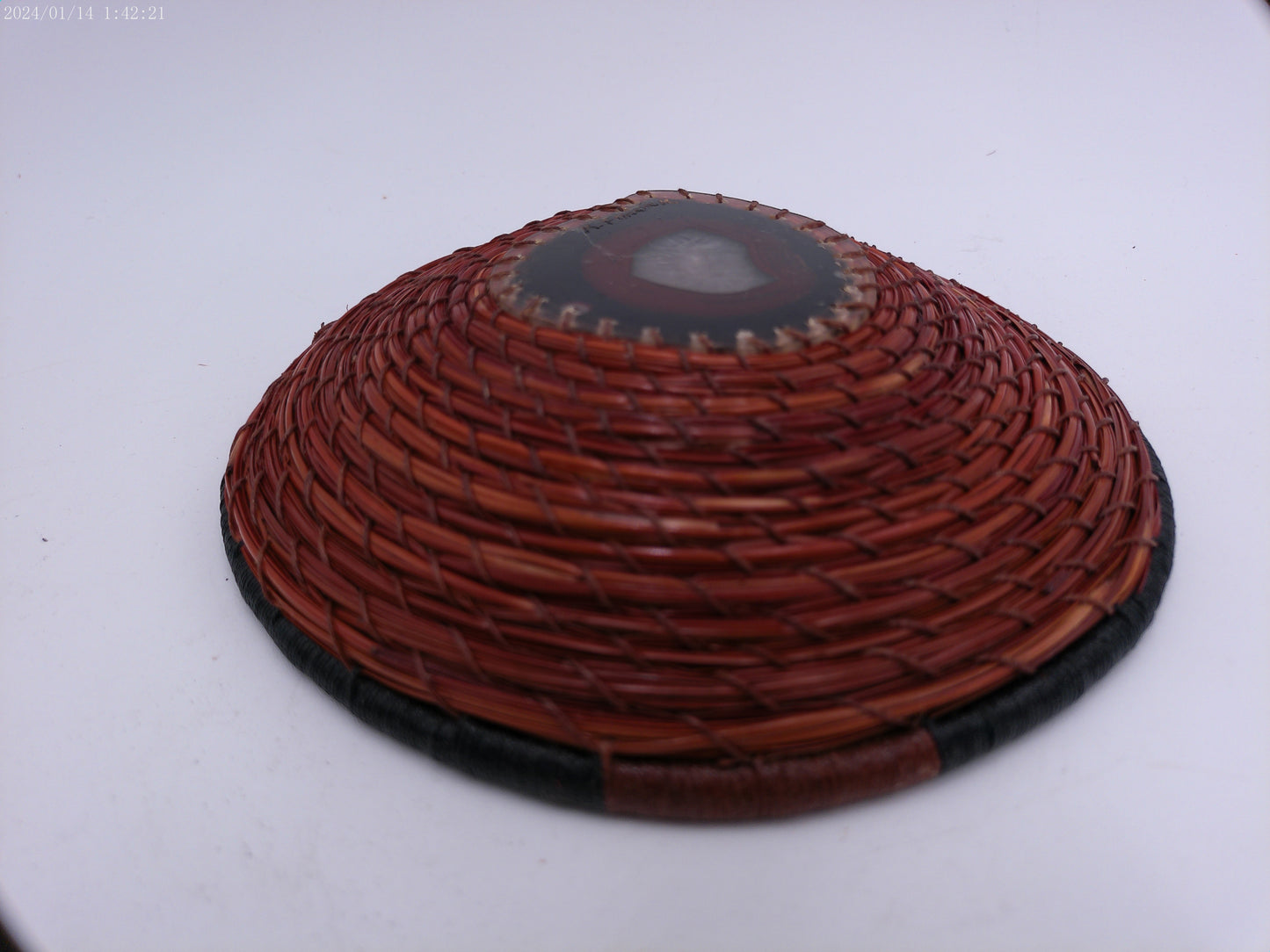 Unique African Pine needle Basket with stone rock in center