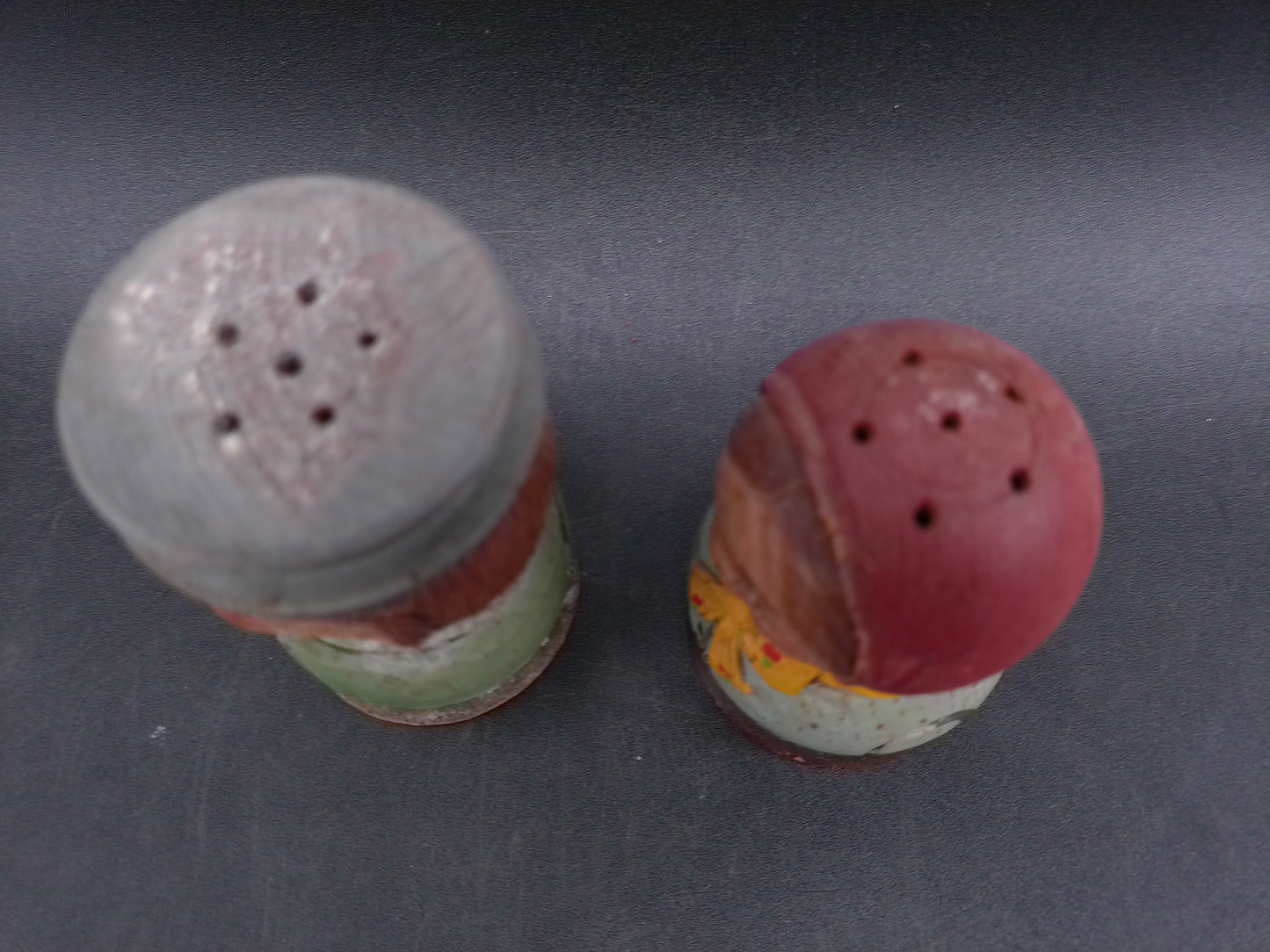 Hand Carved Wooden German Man and Woman Salt and Pepper Shakers Vintage