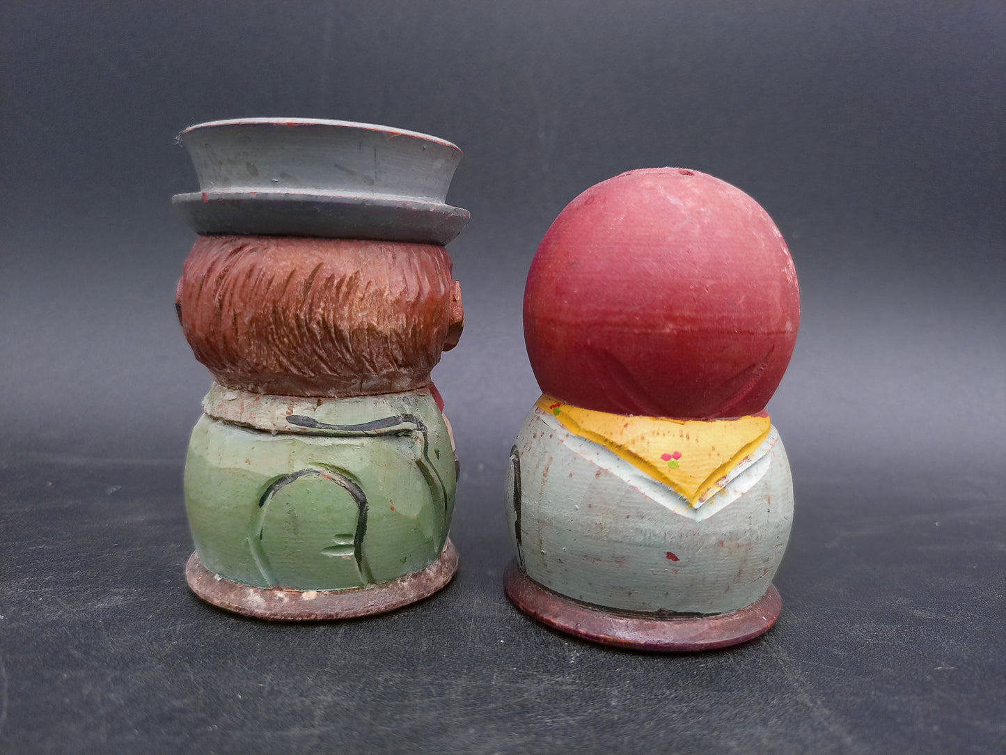 Hand Carved Wooden German Man and Woman Salt and Pepper Shakers Vintage