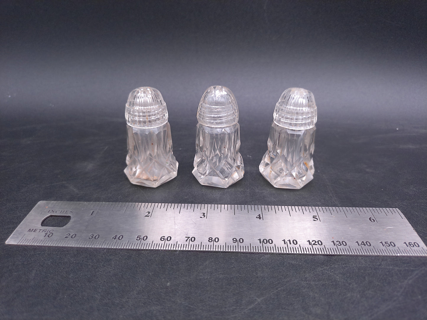 Clear Glass Salt Pepper Shakers Shaker Set of 3 Vintage