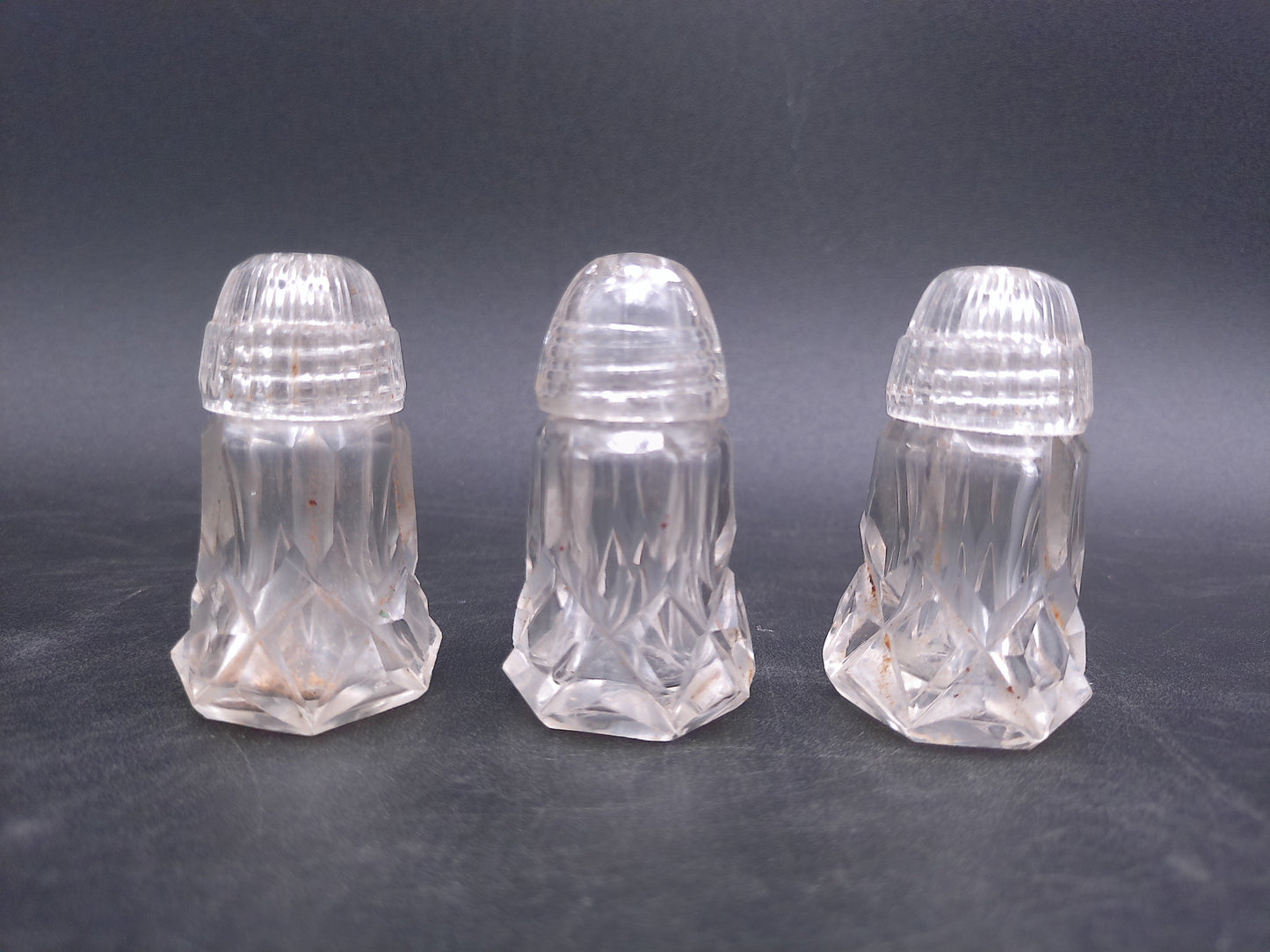 Clear Glass Salt Pepper Shakers Shaker Set of 3 Vintage