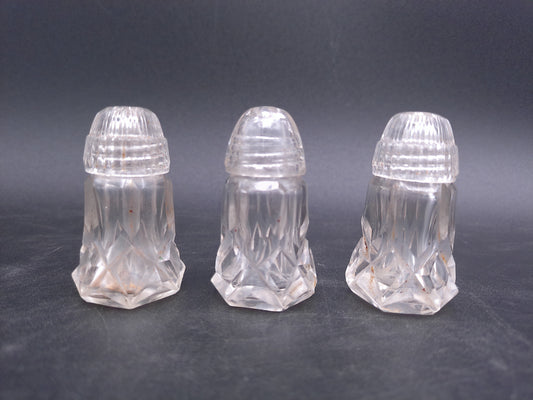 Clear Glass Salt Pepper Shakers Shaker Set of 3 Vintage