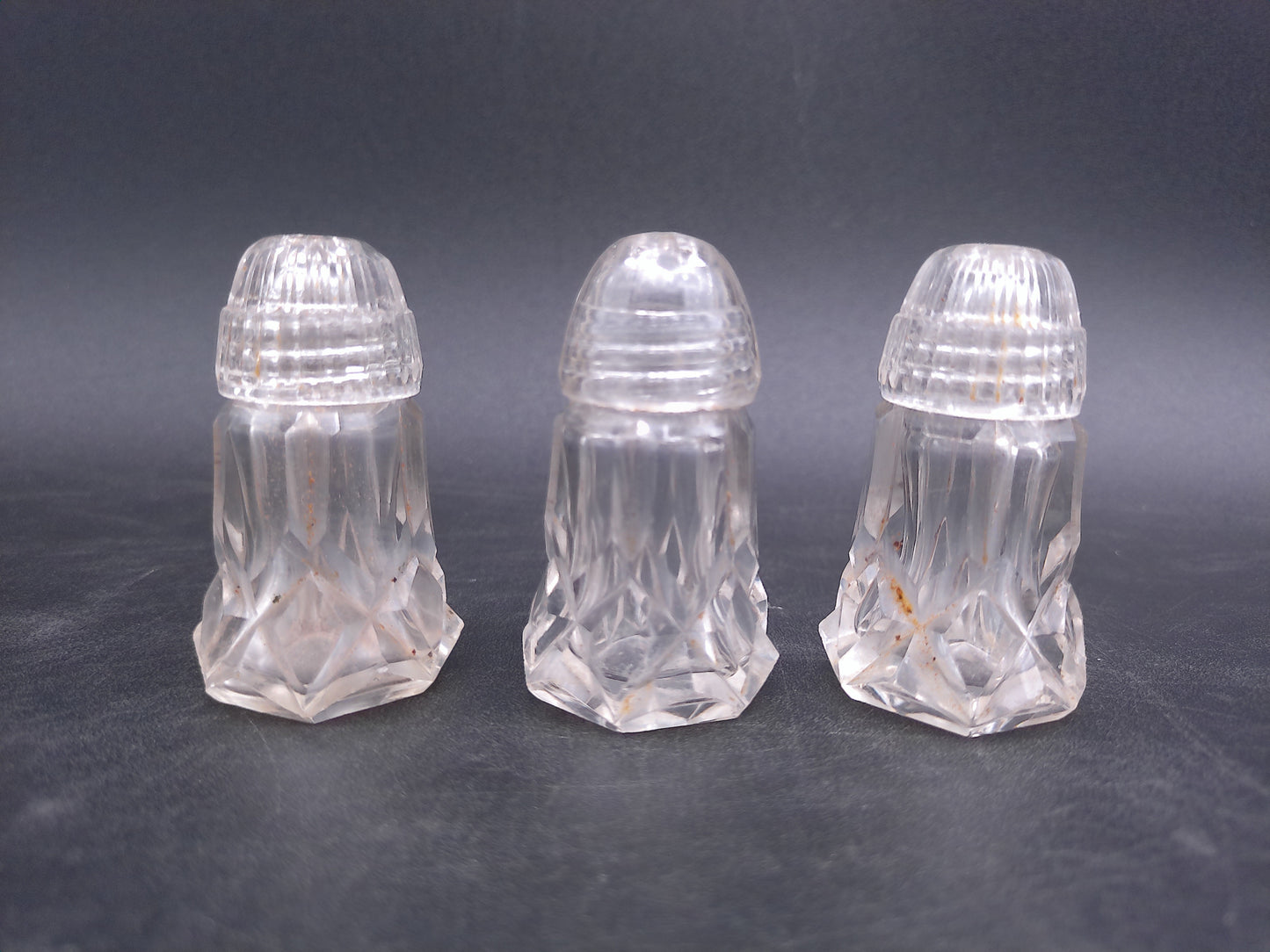 Clear Glass Salt Pepper Shakers Shaker Set of 3 Vintage
