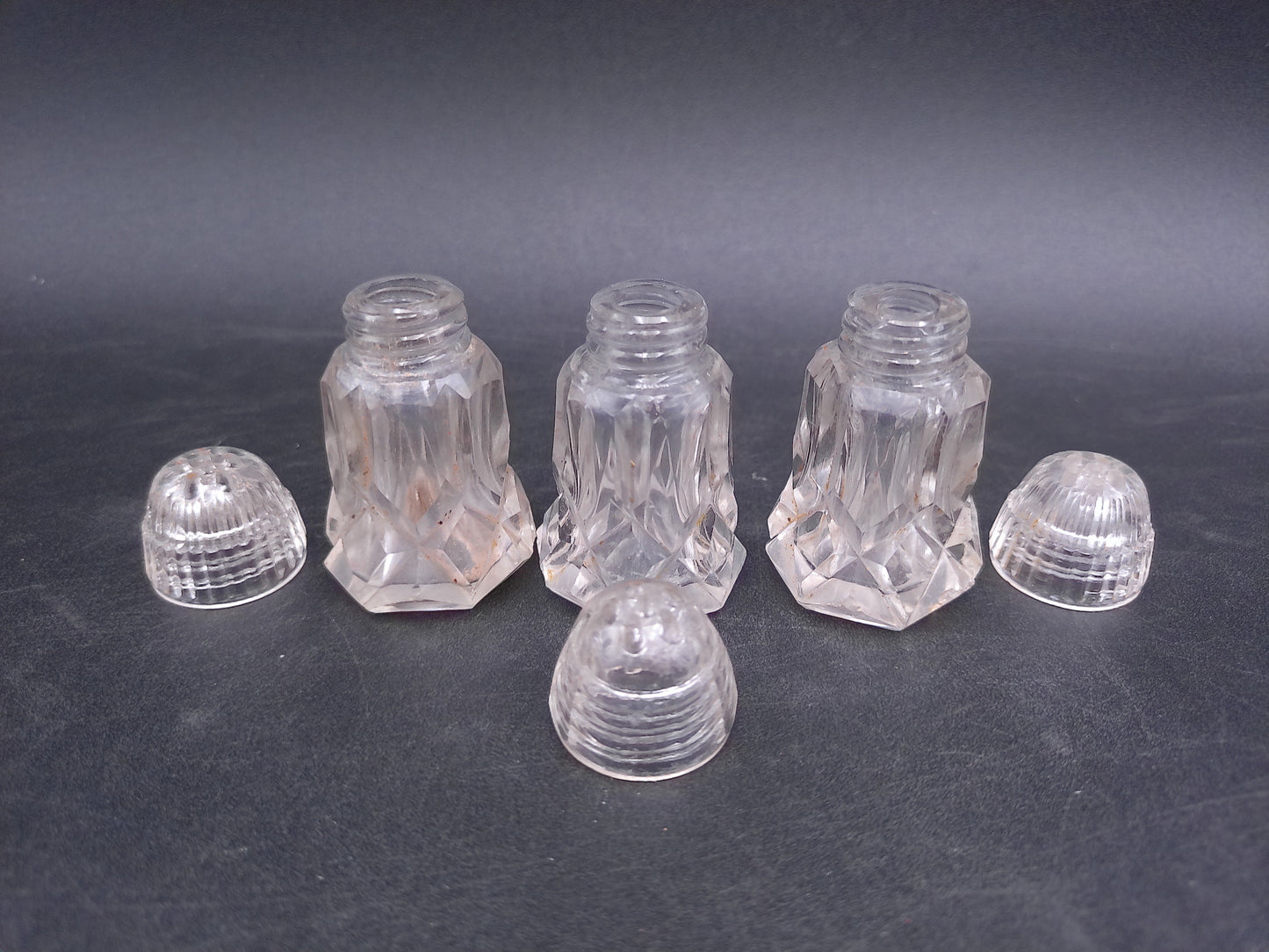 Clear Glass Salt Pepper Shakers Shaker Set of 3 Vintage