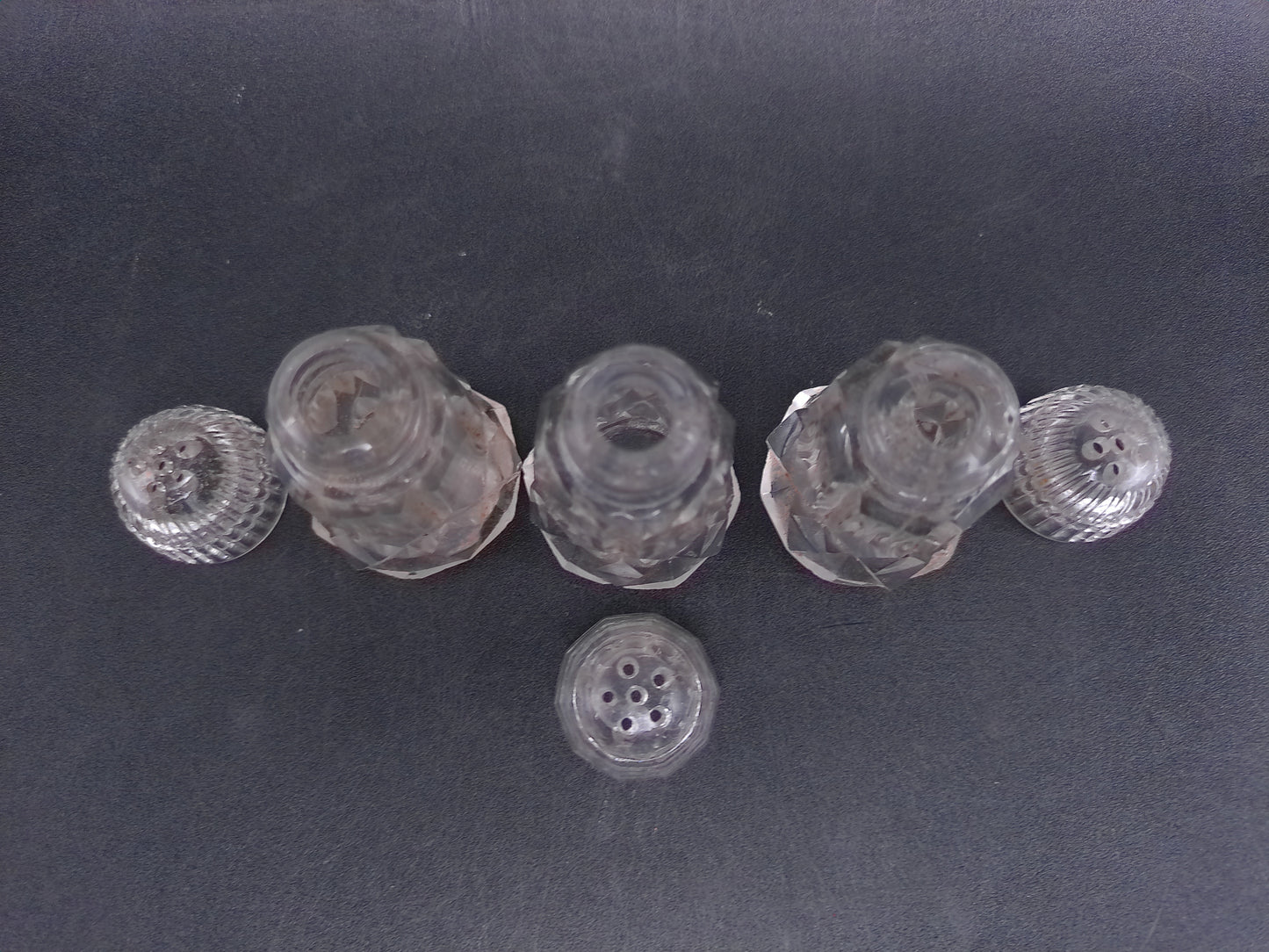 Clear Glass Salt Pepper Shakers Shaker Set of 3 Vintage