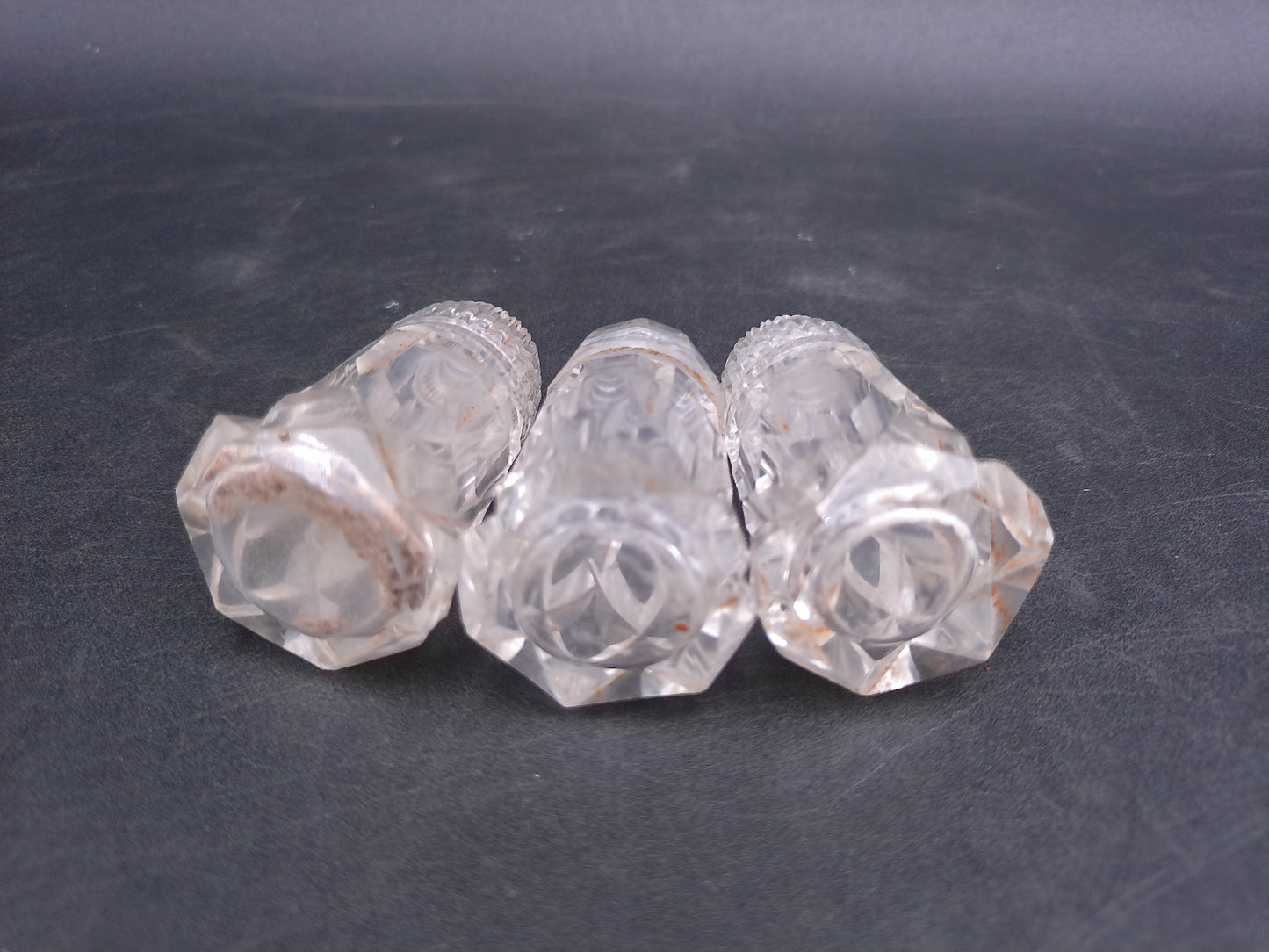 Clear Glass Salt Pepper Shakers Shaker Set of 3 Vintage