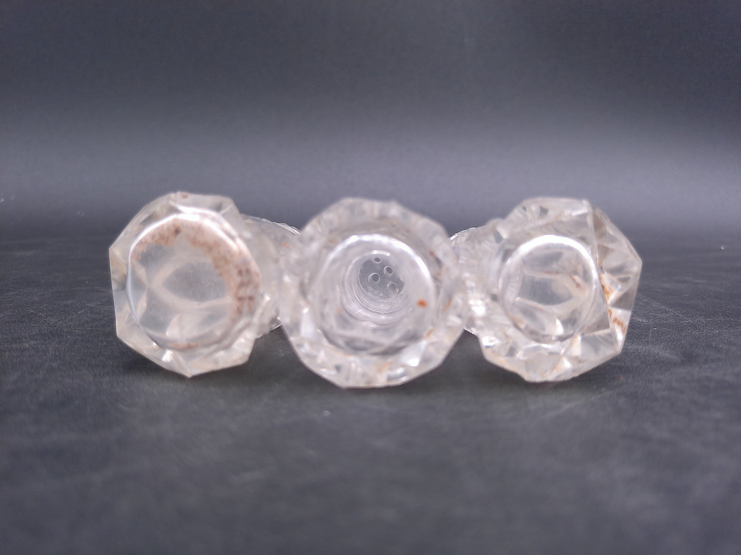 Clear Glass Salt Pepper Shakers Shaker Set of 3 Vintage