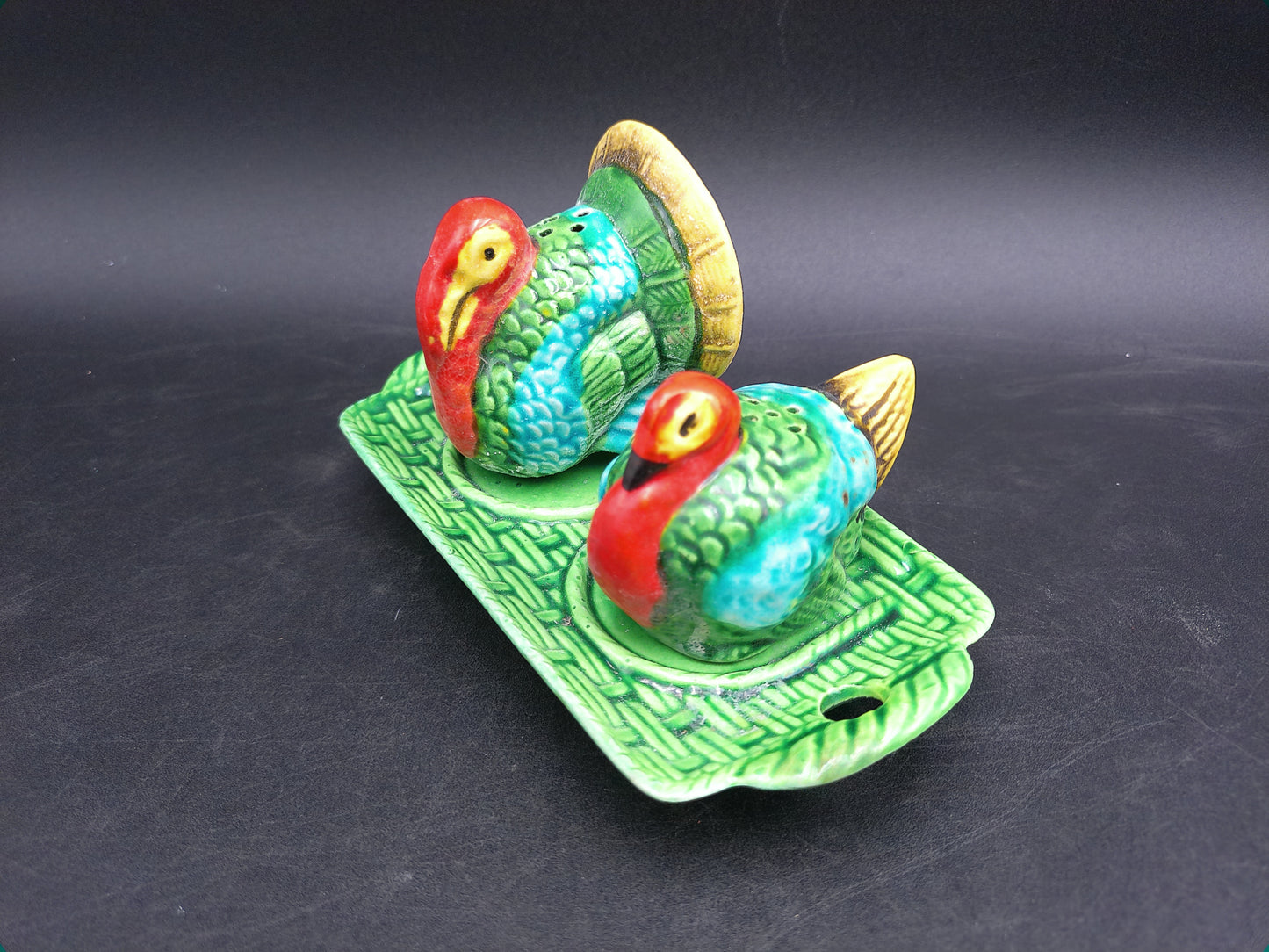 Salt & Pepper Shakers  1940's Tom Turkey and Hen with Tray