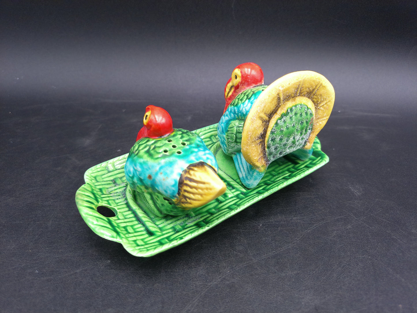 Salt & Pepper Shakers  1940's Tom Turkey and Hen with Tray