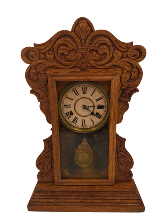 Gilbert Gingerbread Kitchen Oak Mantel Clock Working Antique