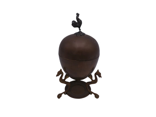 Antique Brass Egg Coddler Warmer Rooster Finial Germany W/Makers Mark 10.5" Tall