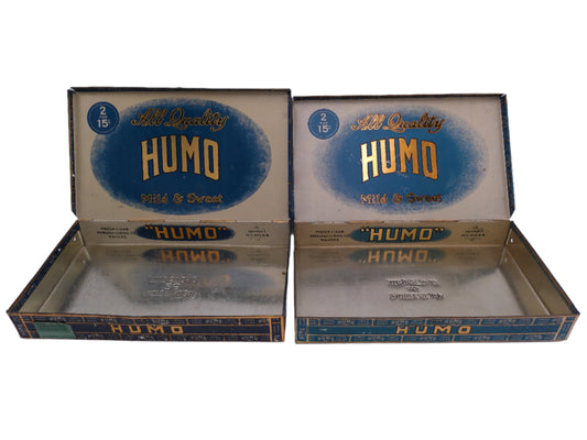 Vintage Humo Cigar Box Detroit Michigan Tobacco Tin 1930s Metal Lot of 2