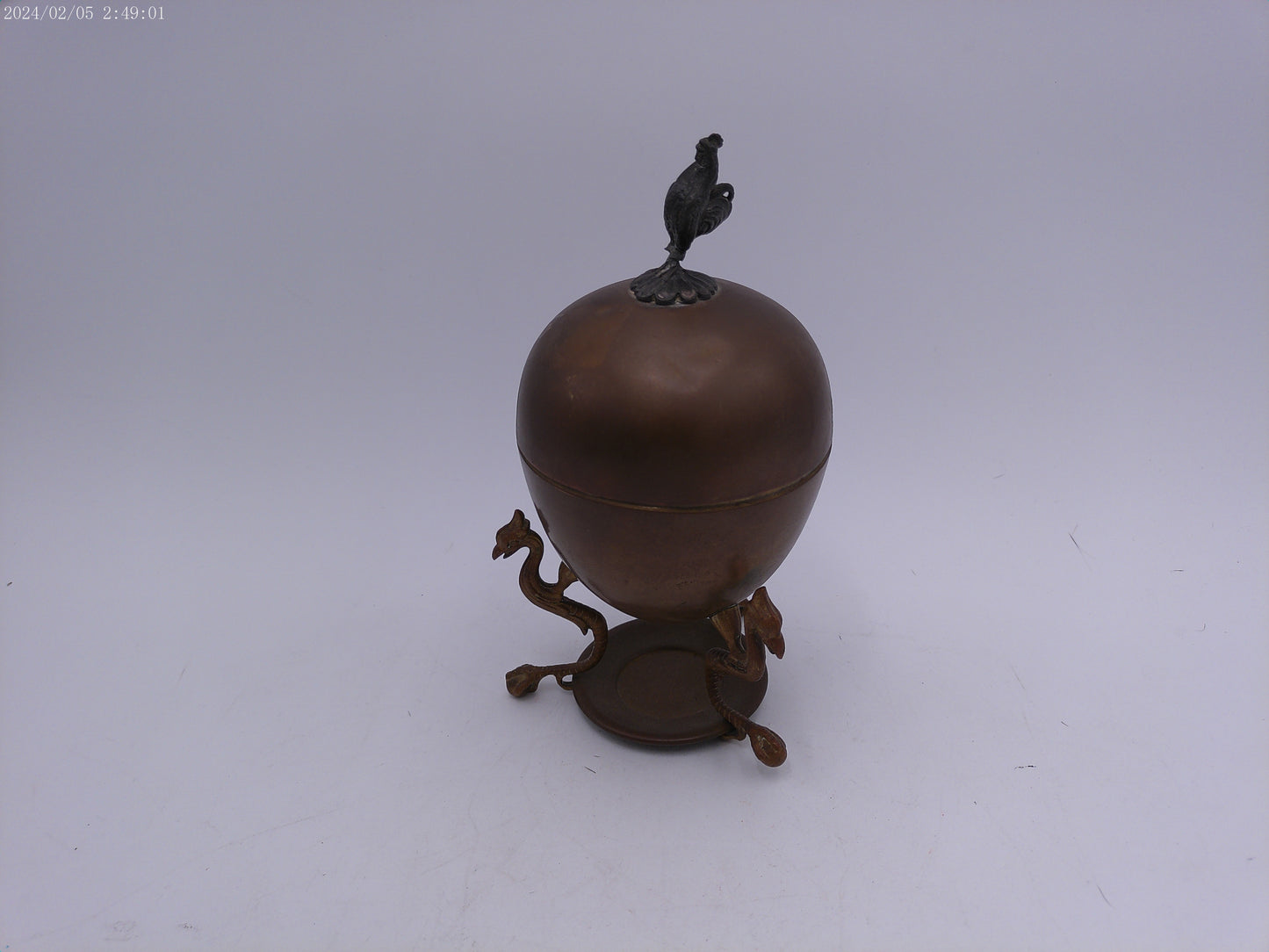 Antique Brass Egg Coddler Warmer Rooster Finial Germany W/Makers Mark 10.5" Tall