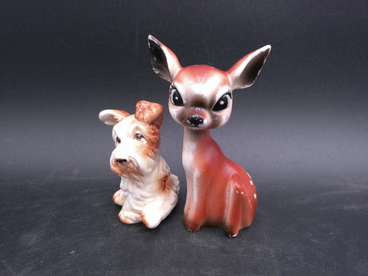 Salt and Pepper Shakers Dog and Bambi Deer Design Vintage made in Japan