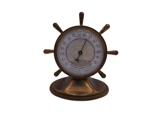 Vintage Antique 40's Nautcal Brass Ship's Wheel Advertising   Thermometer
