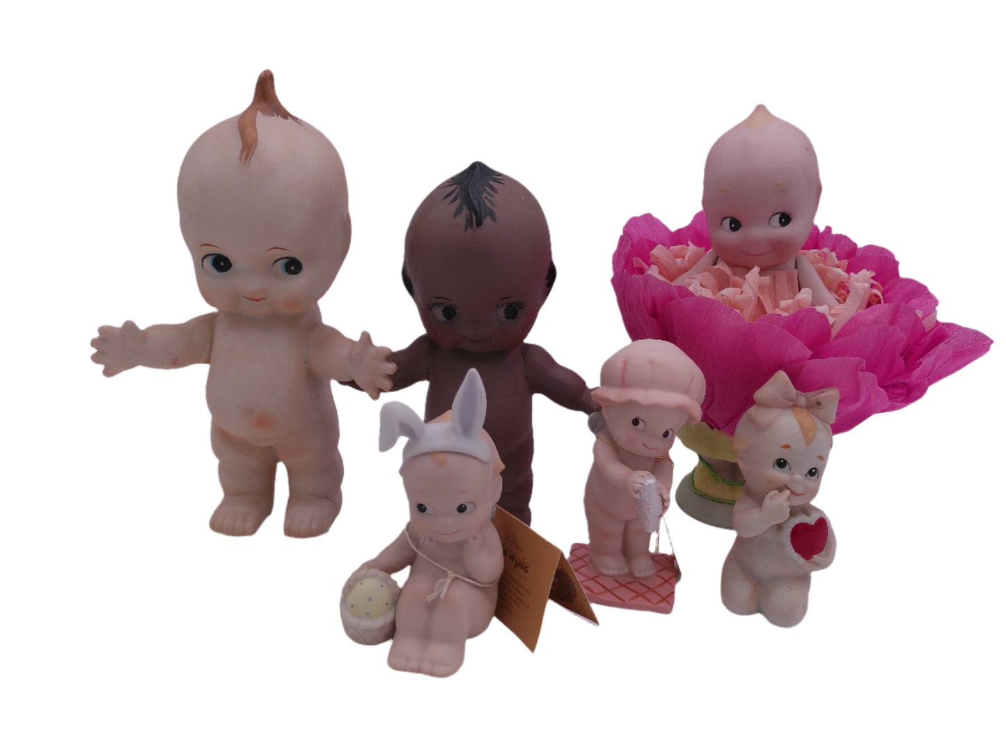 Kewpie lot of 6 Easter flower hat Dark skin Kewpies Vintage