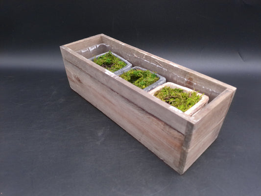 Rectangle Wooden Planter With Moss Decorative Lifelike Plants
