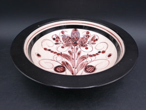 BURKART Swiss Art Pottery Bowl Hand Engraved Design Vintage 1970's Signed