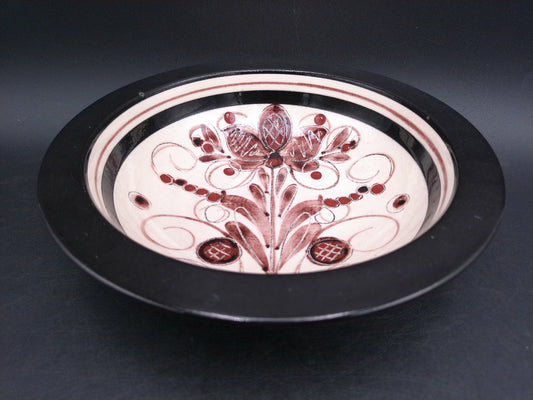 BURKART Swiss Art Pottery Bowl Hand Engraved Design Vintage 1970's Signed