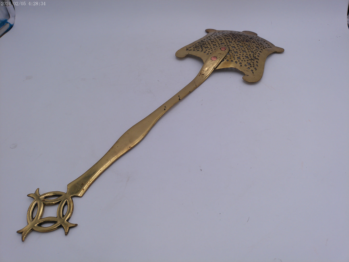 Antique 19th Century brass dairy cream skimmer spoon