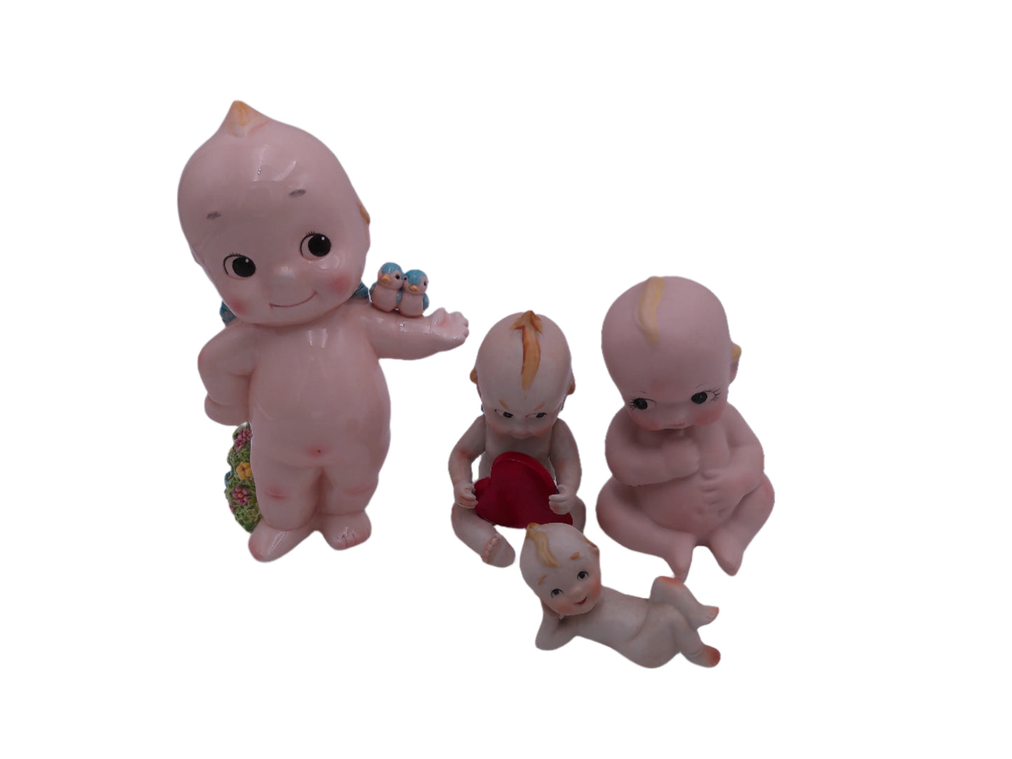 Kewpie Lot of 4 one is a bank Holding a Heart Sitting Figurines Bisque Porcelain