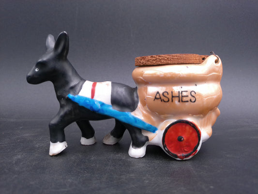 Donkey Pulling a Toilet Cart Ashtray Ceramic Ashtray with Lid  Made in Japan