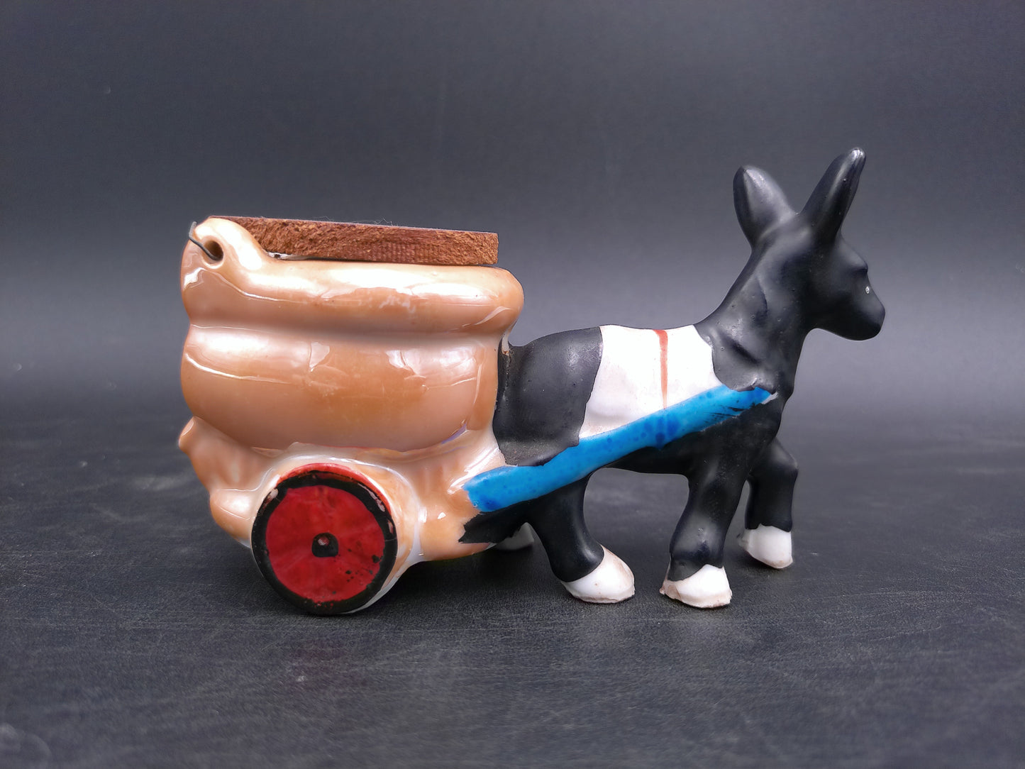 Donkey Pulling a Toilet Cart Ashtray Ceramic Ashtray with Lid  Made in Japan