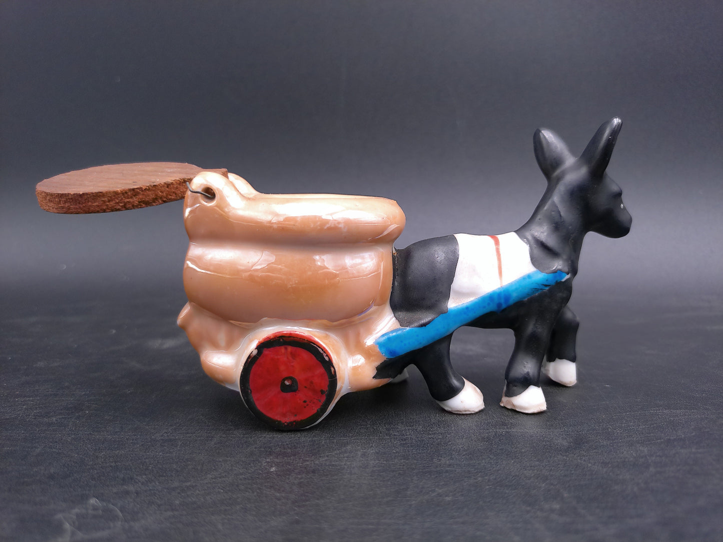 Donkey Pulling a Toilet Cart Ashtray Ceramic Ashtray with Lid  Made in Japan