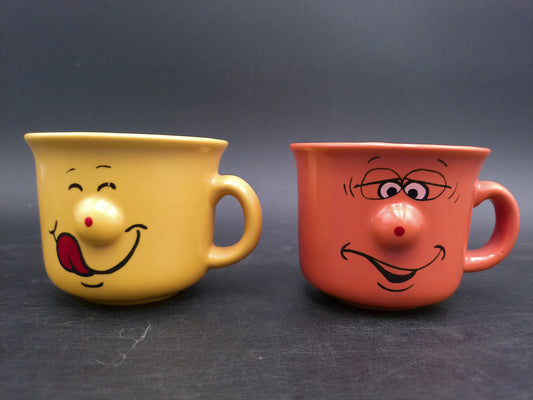 Funny Face Coffee Mugs Set of 2 Vintage