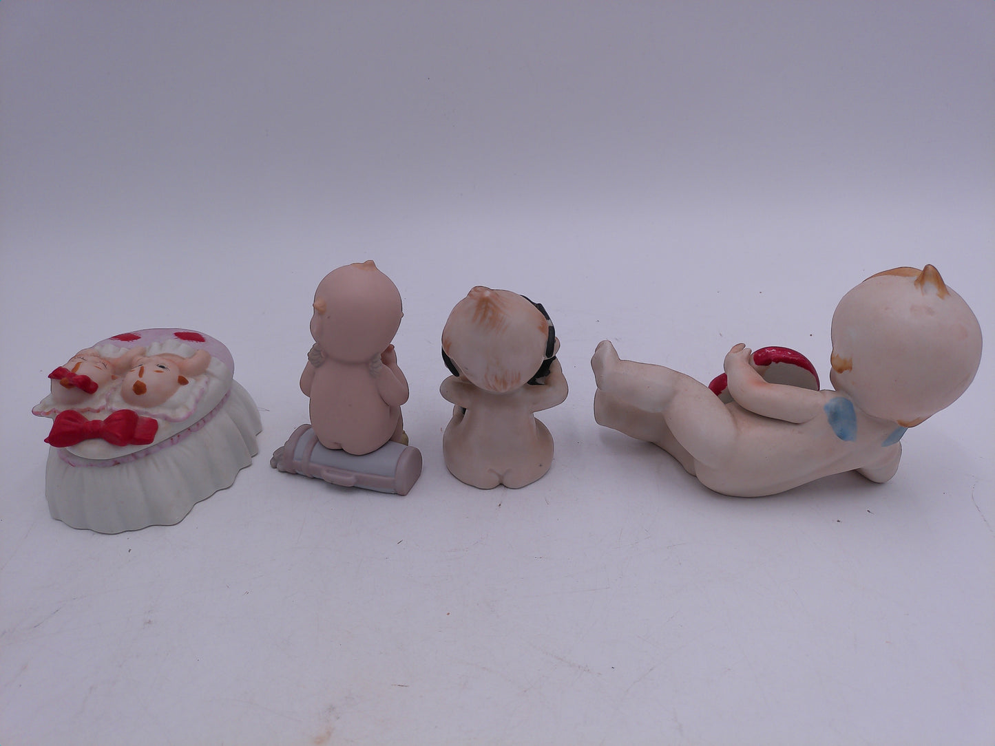 Kewpie Bisque Lot of 4 with Large Heart The Listener Sleeping Trinket Box