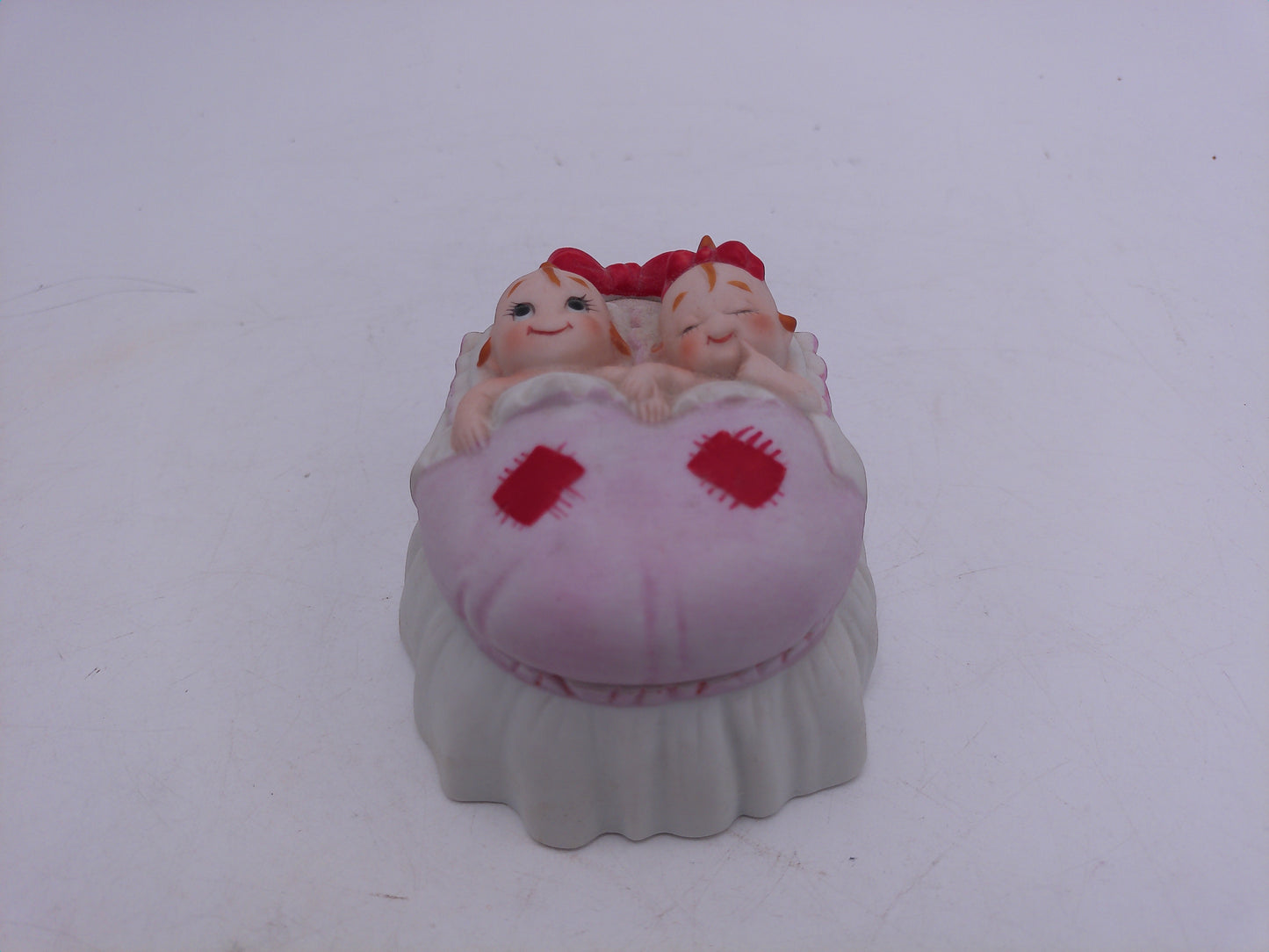 Kewpie Bisque Lot of 4 with Large Heart The Listener Sleeping Trinket Box