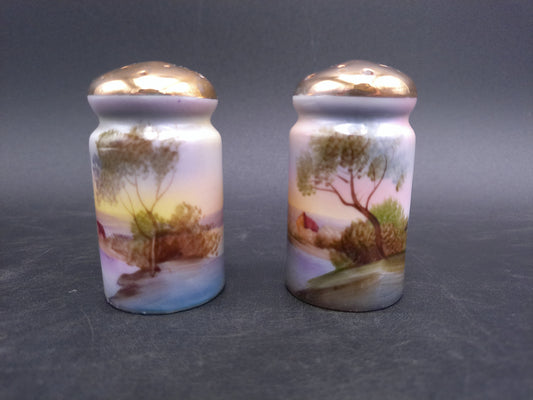 Bud Man Salt and Pepper Shakers River Tree Design Hand Painted