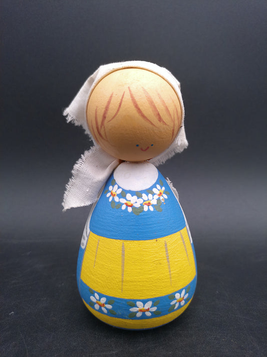 Small Wooden Doll Sweden Girl Vintage