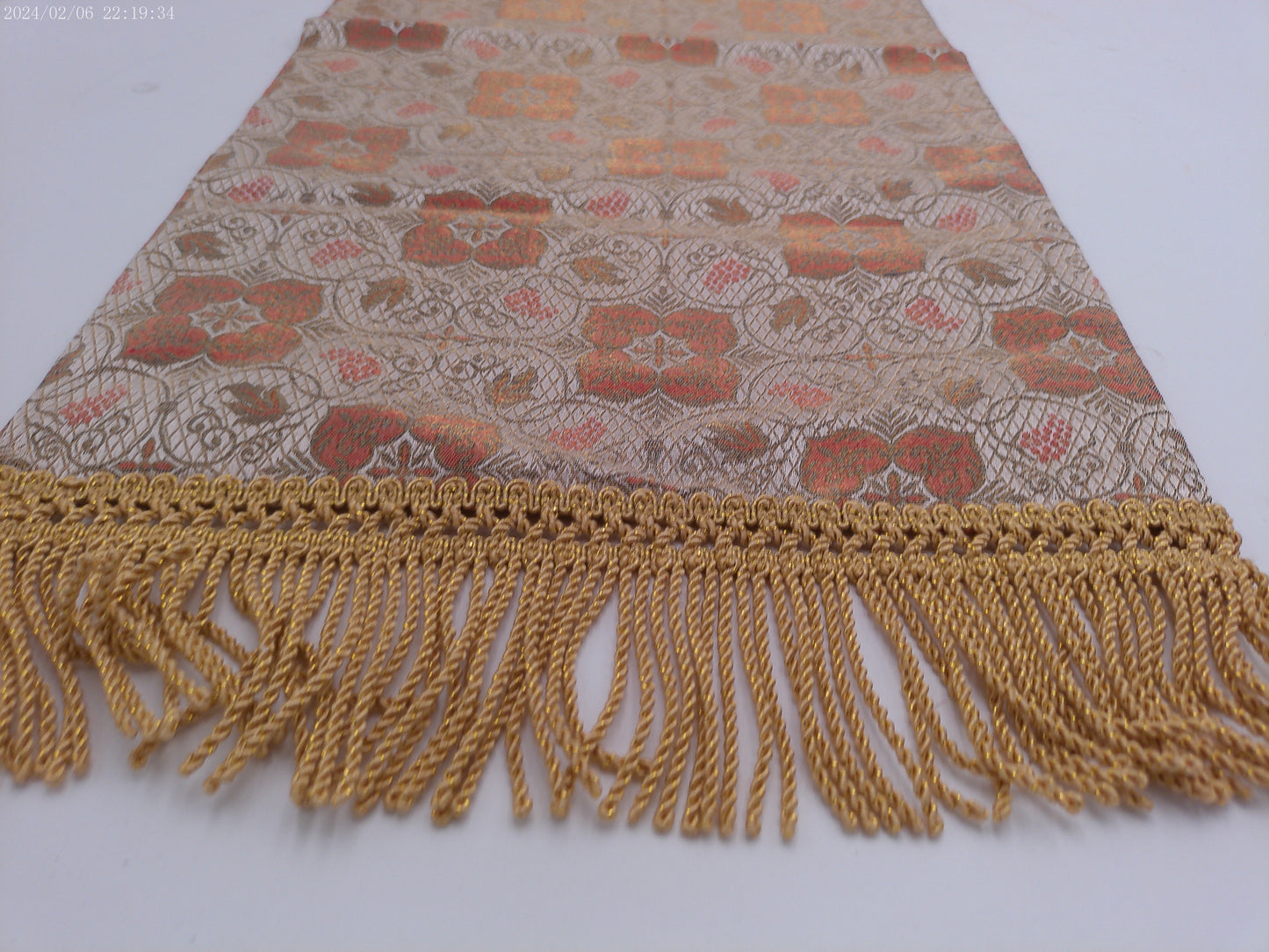 Vtg Japanese Silk Brocade Table Runner Kawashima Kyoto Grape Arabesque Pattern