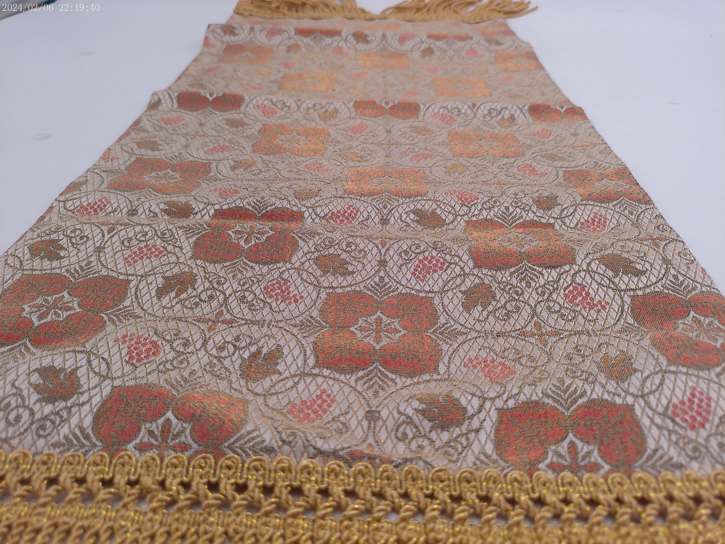 Vtg Japanese Silk Brocade Table Runner Kawashima Kyoto Grape Arabesque Pattern