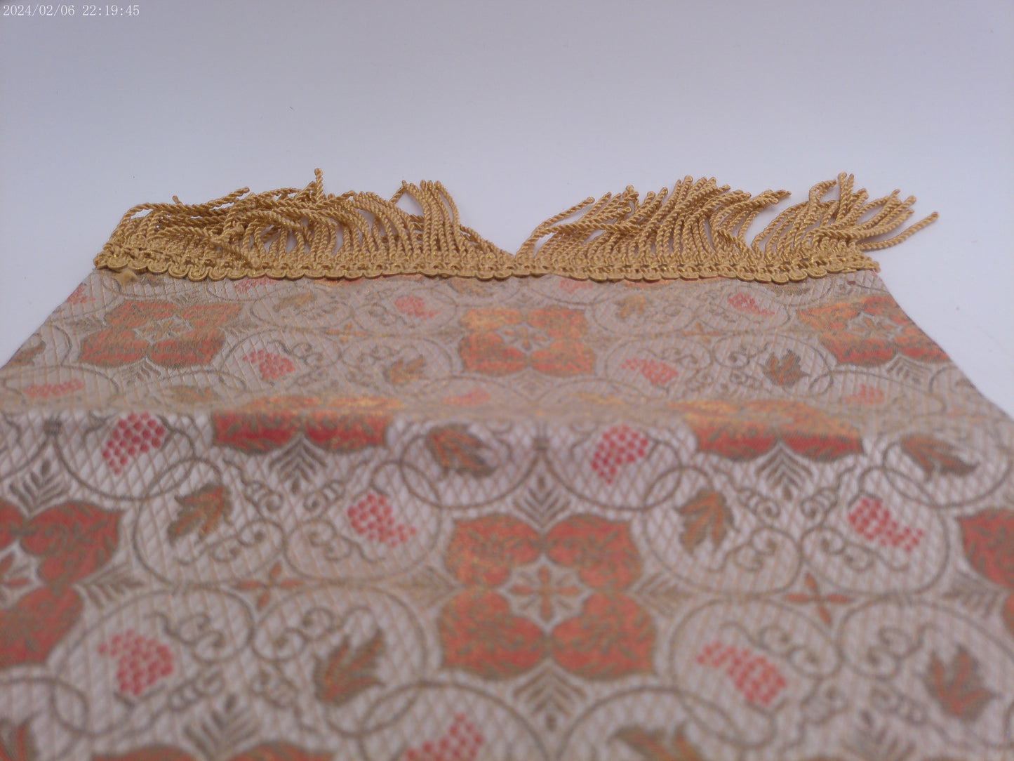 Vtg Japanese Silk Brocade Table Runner Kawashima Kyoto Grape Arabesque Pattern