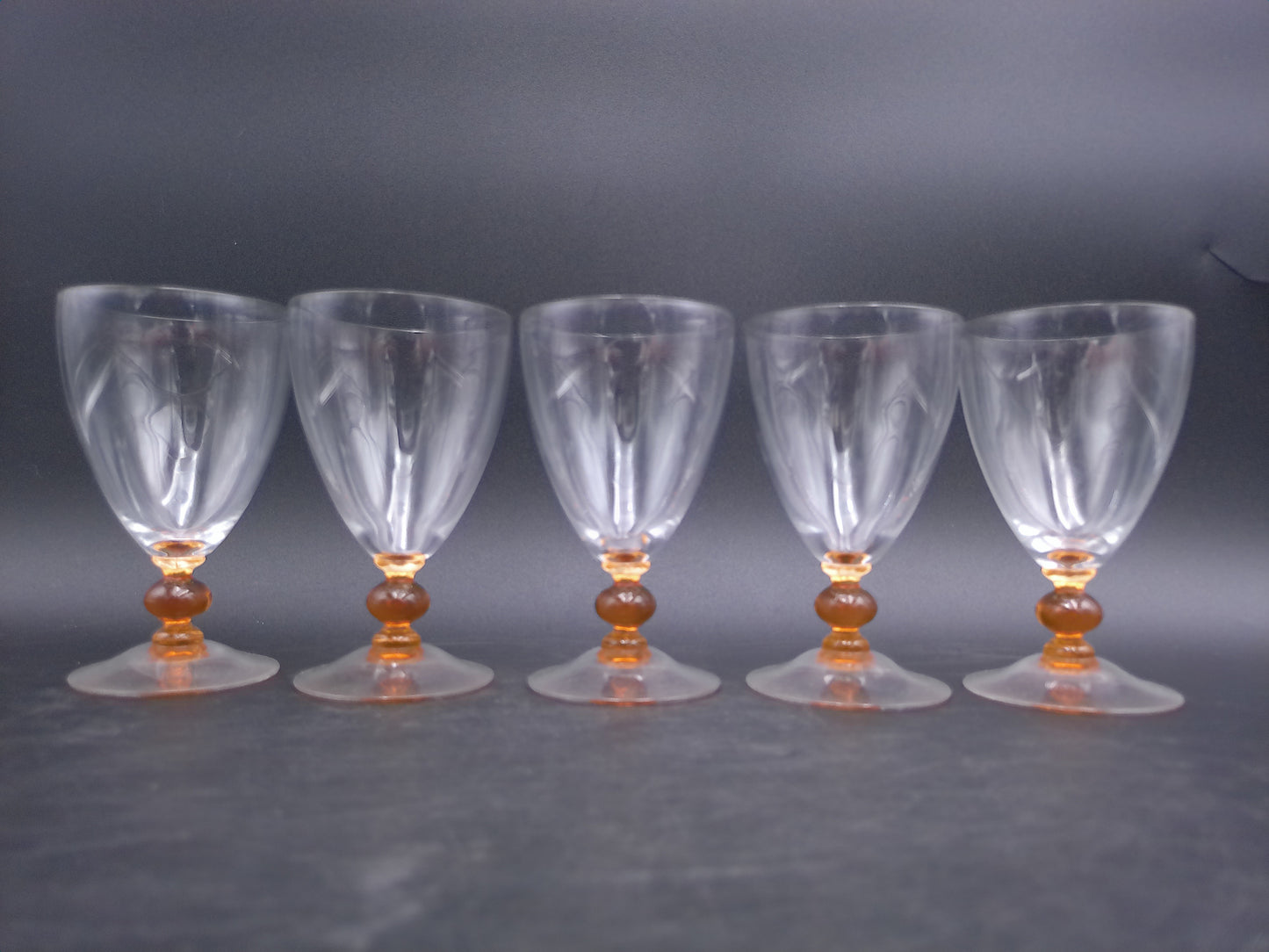 Set of 5 Luminarc Clear Crystal Top Amber Ball Stem Glasses