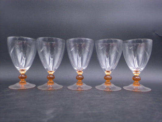 Set of 5 Luminarc Clear Crystal Top Amber Ball Stem Glasses