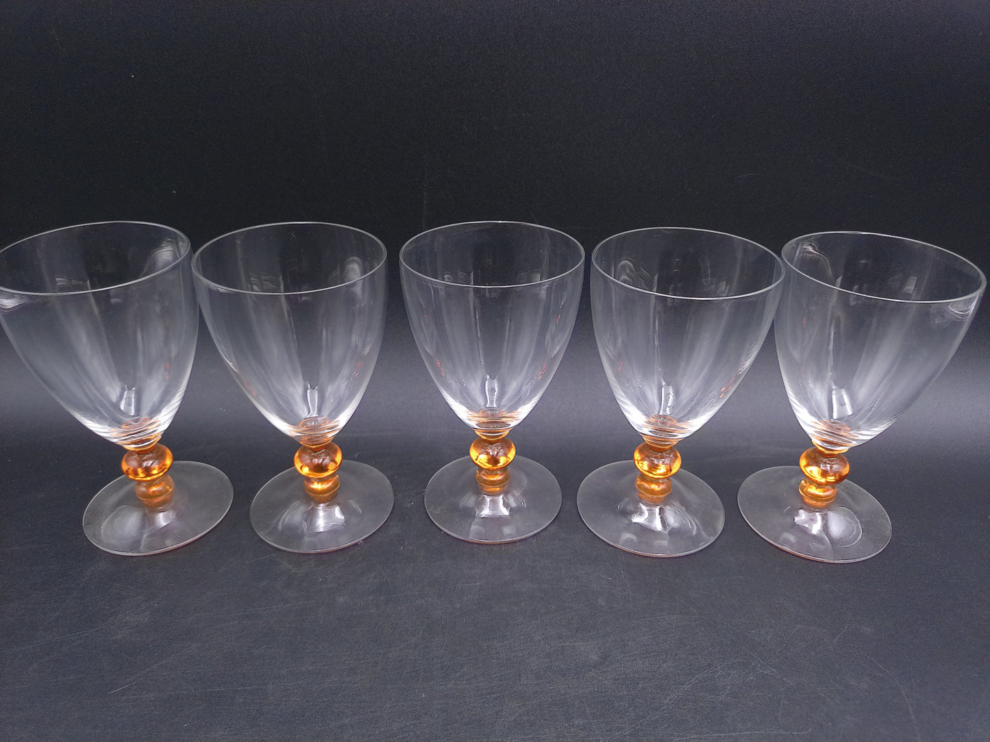 Set of 5 Luminarc Clear Crystal Top Amber Ball Stem Glasses