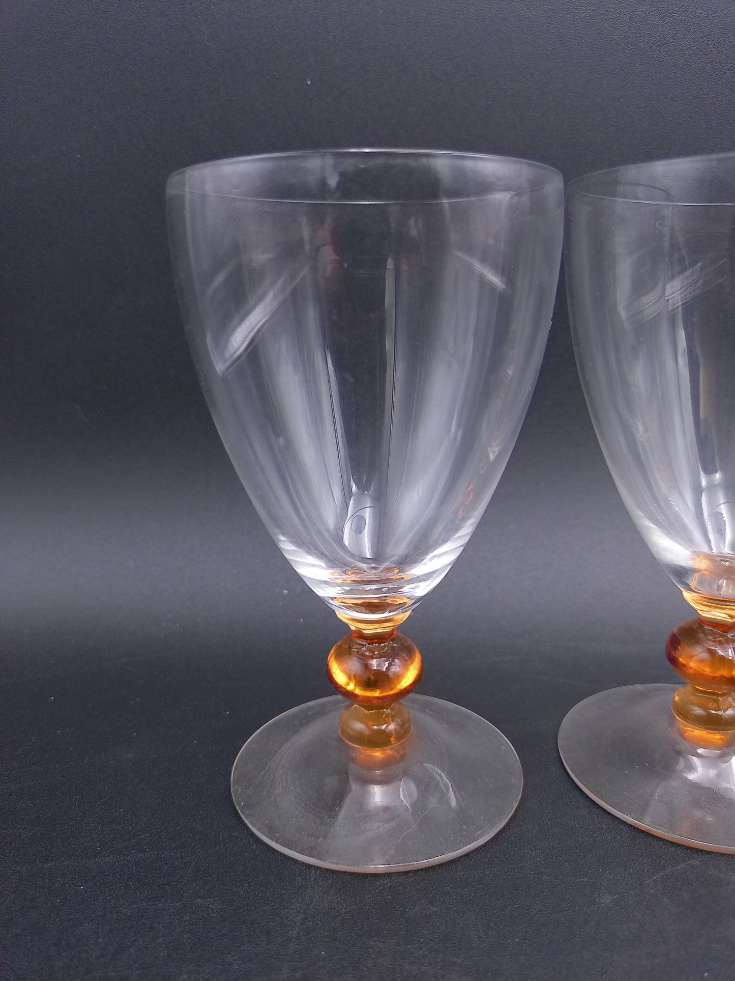 Set of 5 Luminarc Clear Crystal Top Amber Ball Stem Glasses