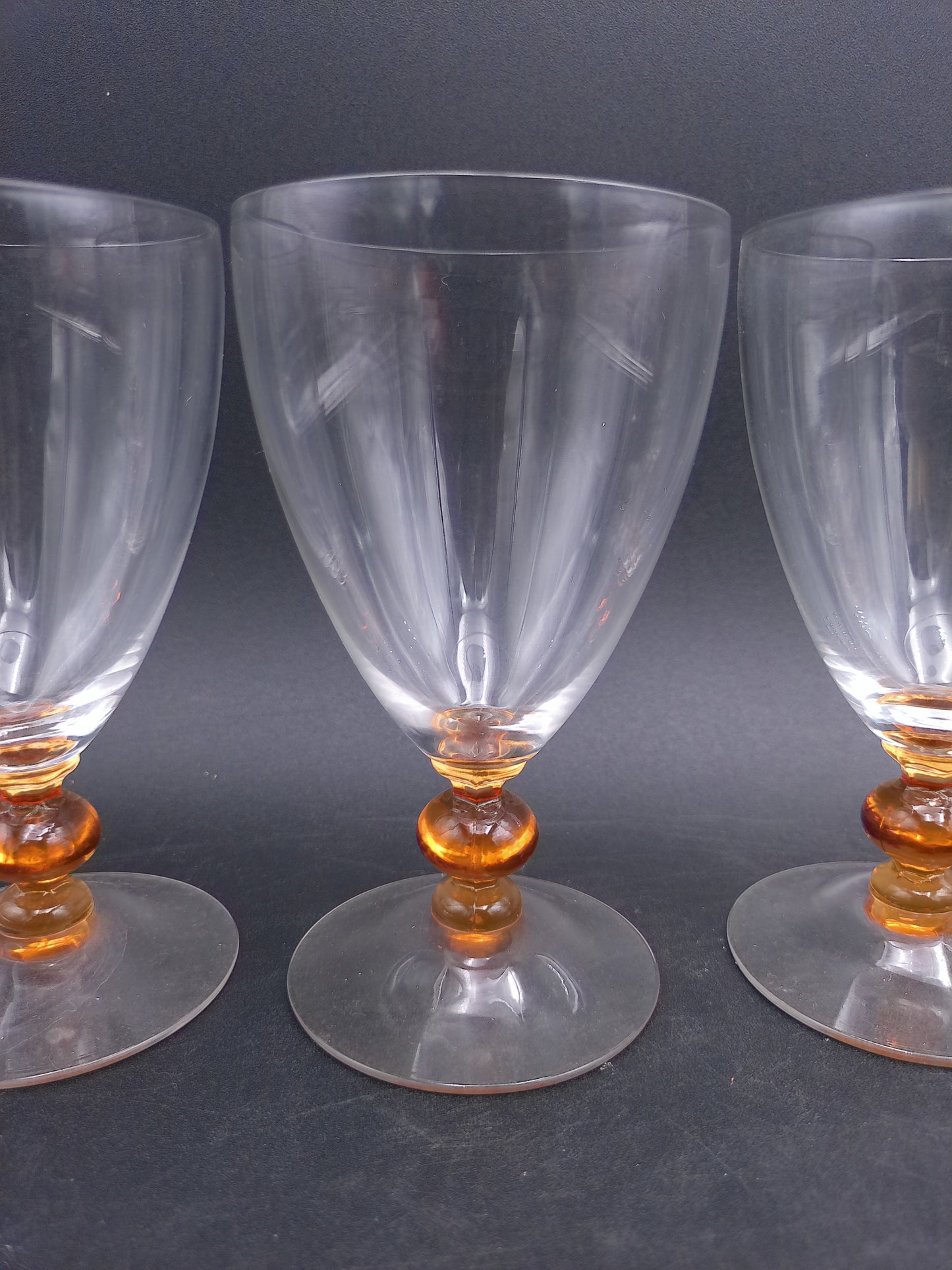 Set of 5 Luminarc Clear Crystal Top Amber Ball Stem Glasses