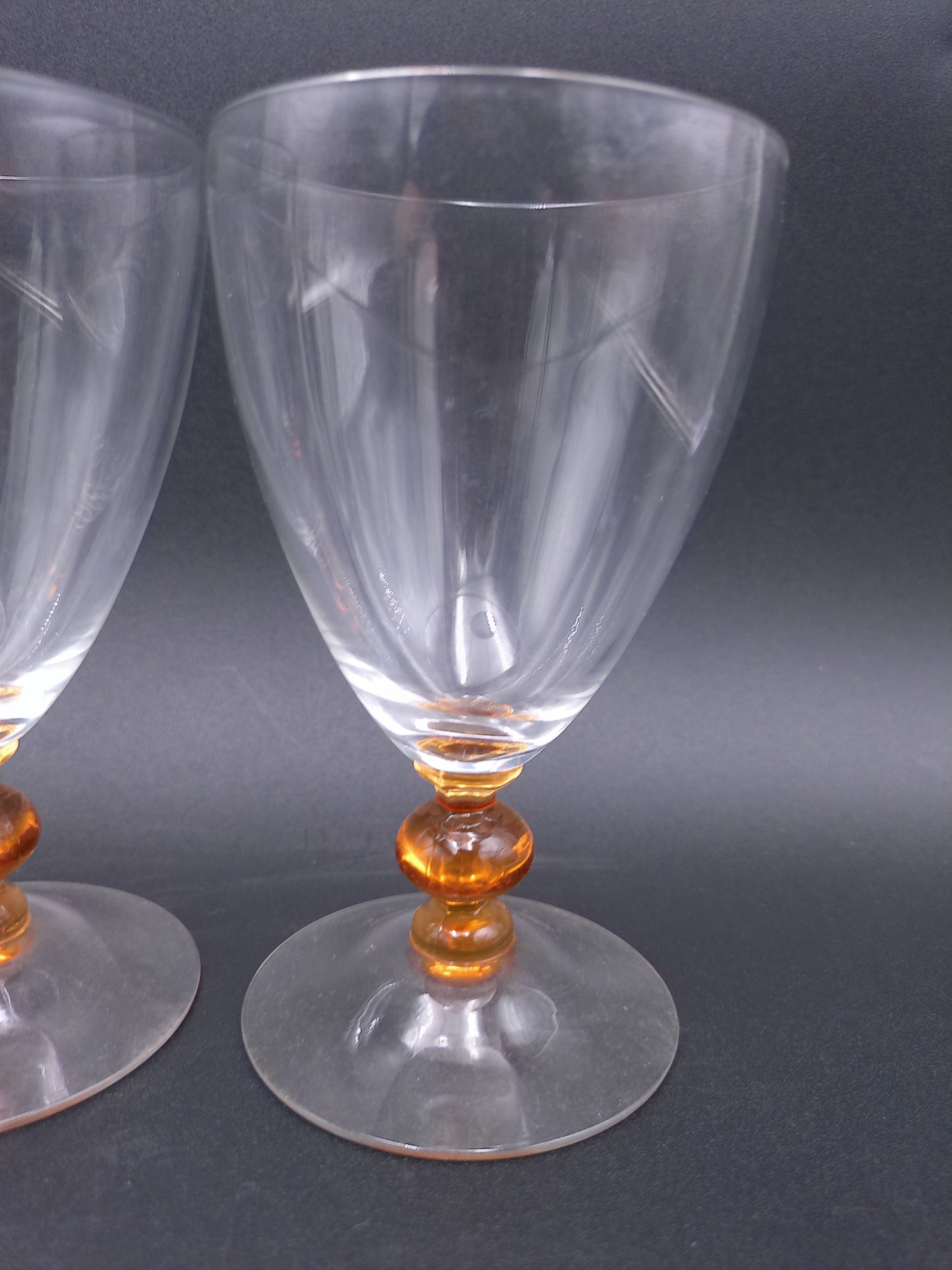 Set of 5 Luminarc Clear Crystal Top Amber Ball Stem Glasses