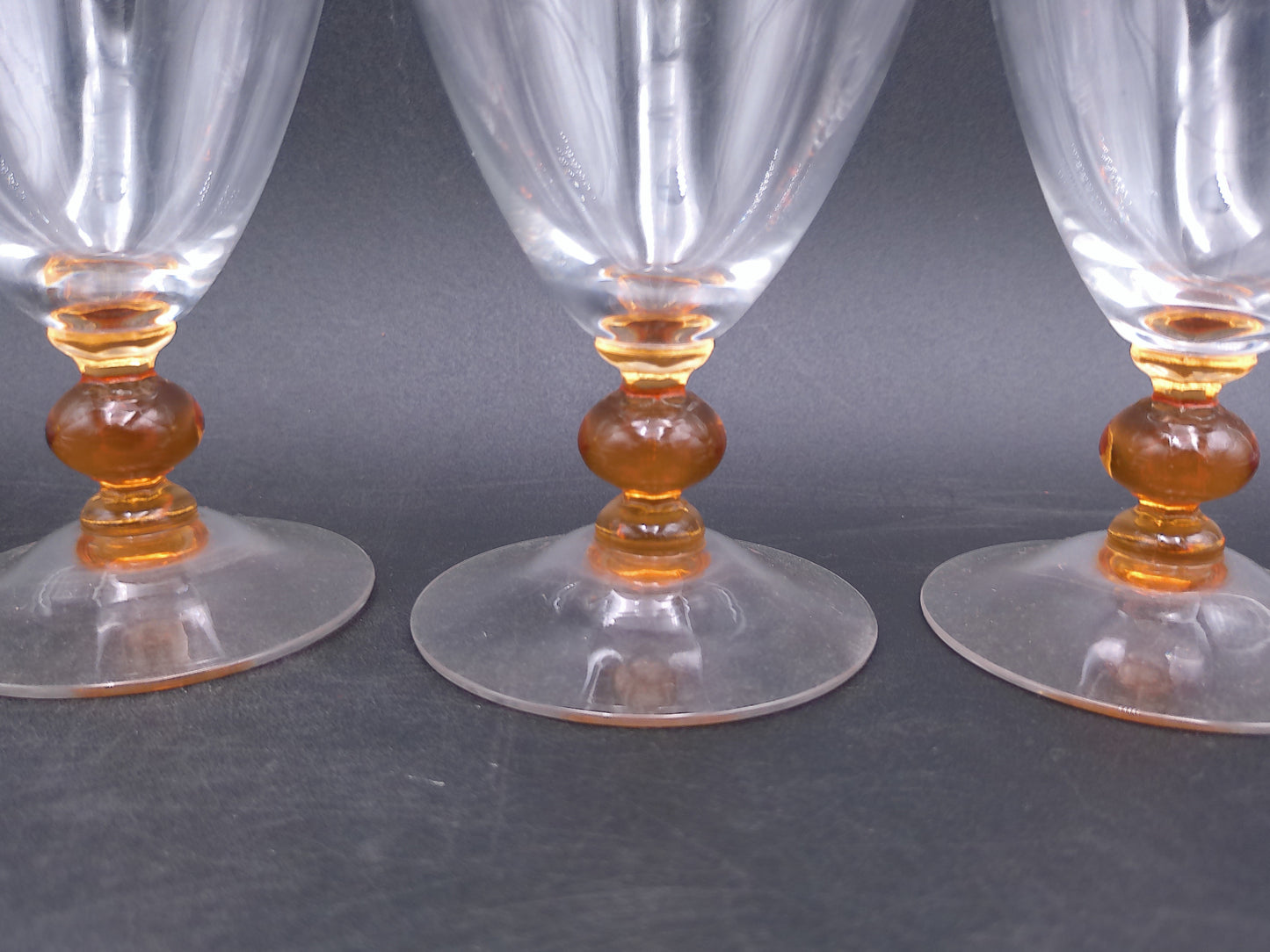 Set of 5 Luminarc Clear Crystal Top Amber Ball Stem Glasses