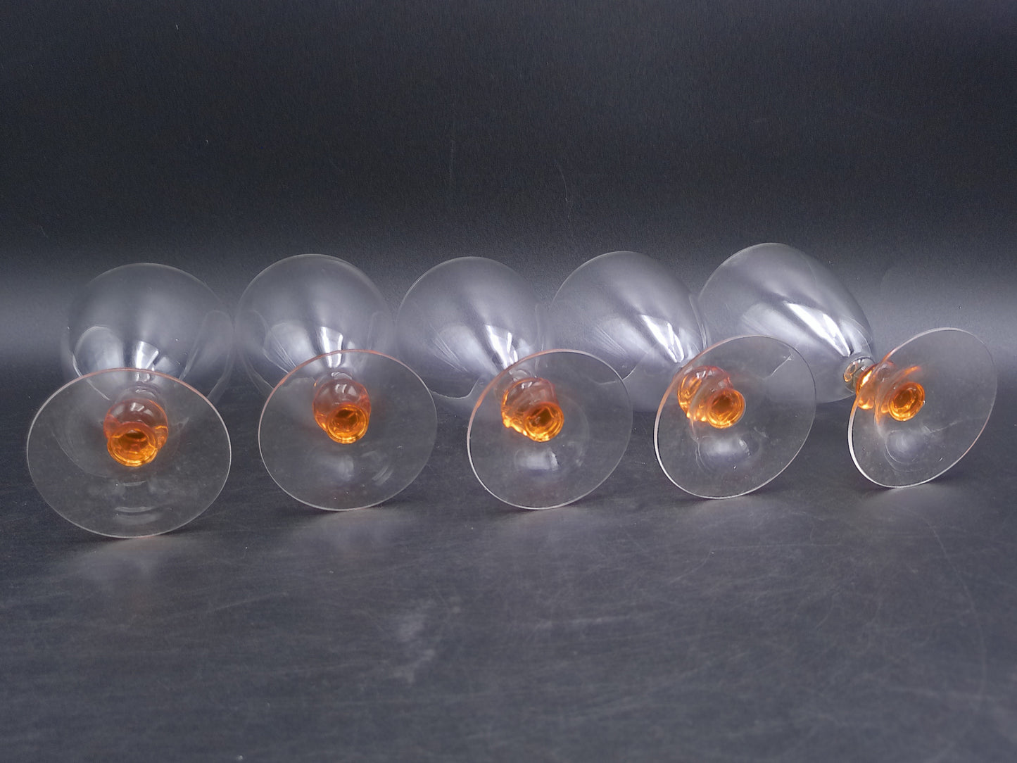 Set of 5 Luminarc Clear Crystal Top Amber Ball Stem Glasses