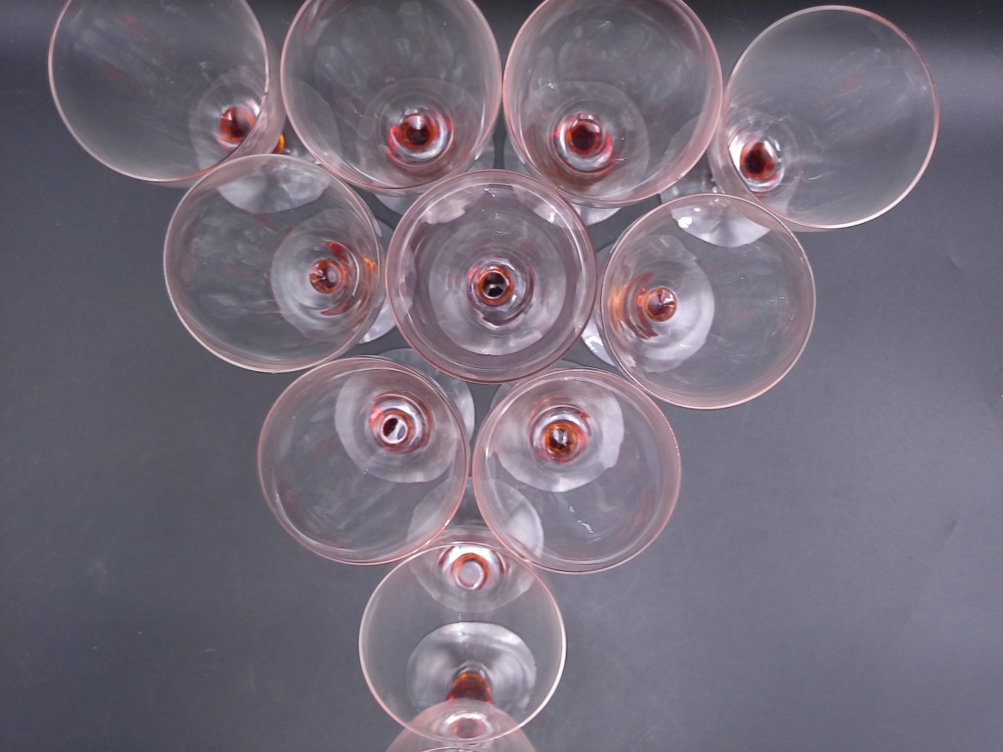 Set of 11  Clear Crystal Top Amber Ball Stem Wine or Water Glasses