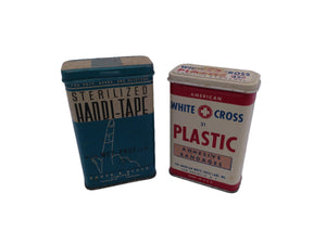 Vintage 1950's White Cross Band aids Tin and Bauer & Black Hand-Tape Bandage Tin